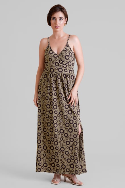 Geo Printed Jersey Wrap Front Maxi Dress