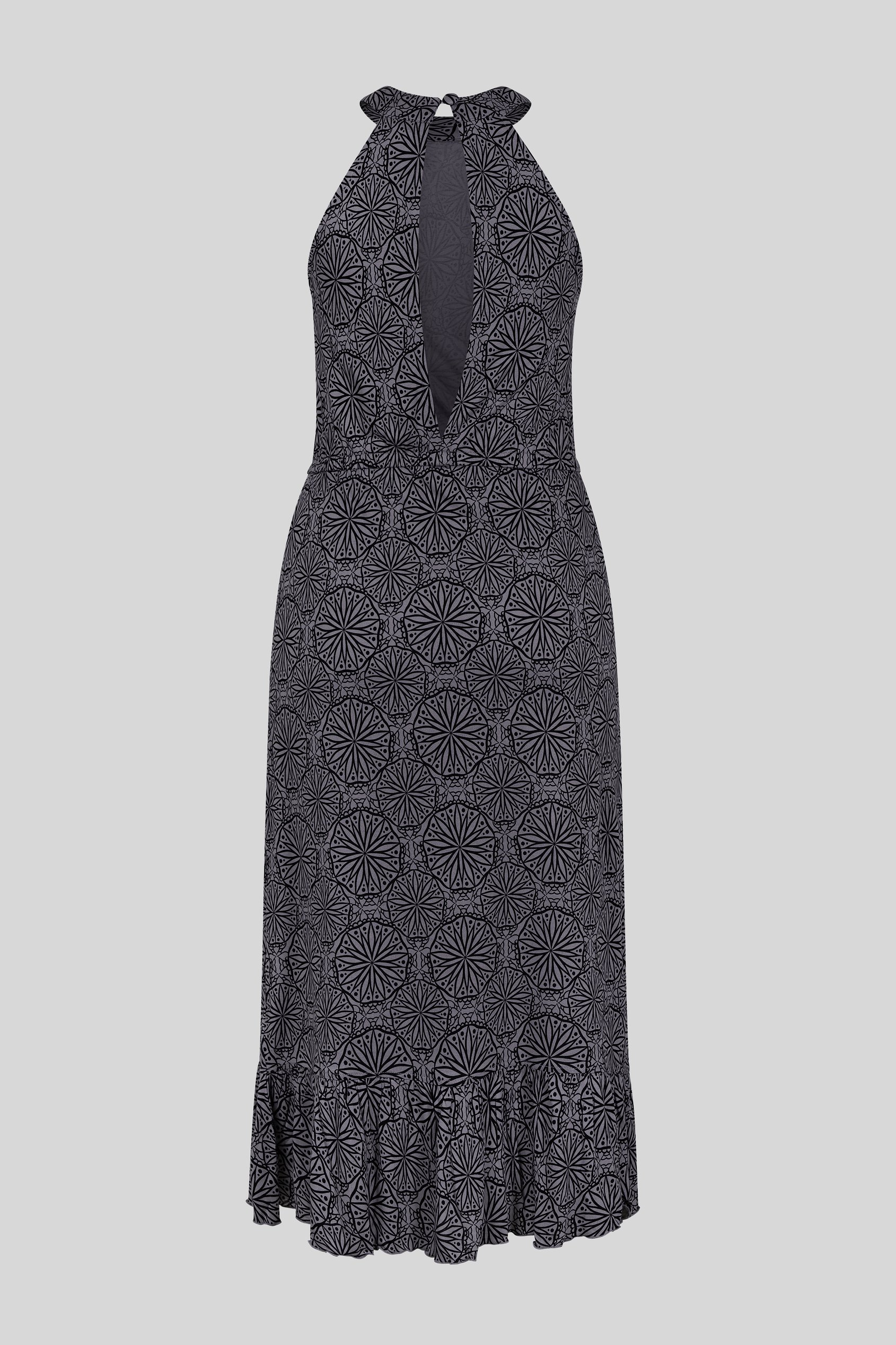 Tiles Print Halter Neck Midi Jersey Dress