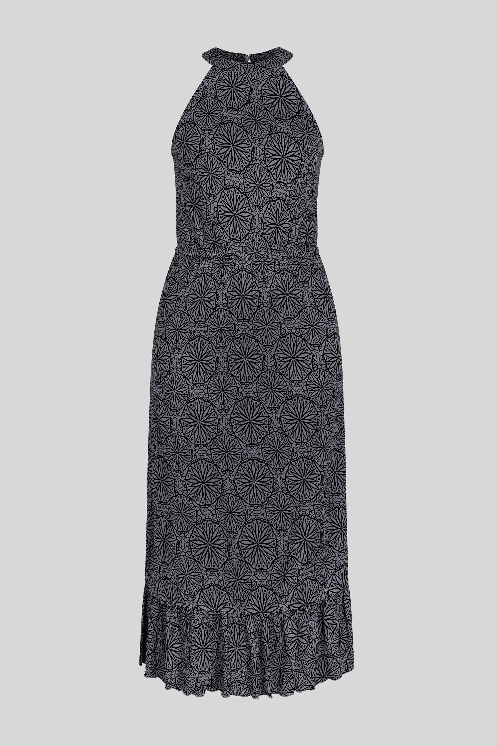 Tiles Print Halter Neck Midi Jersey Dress