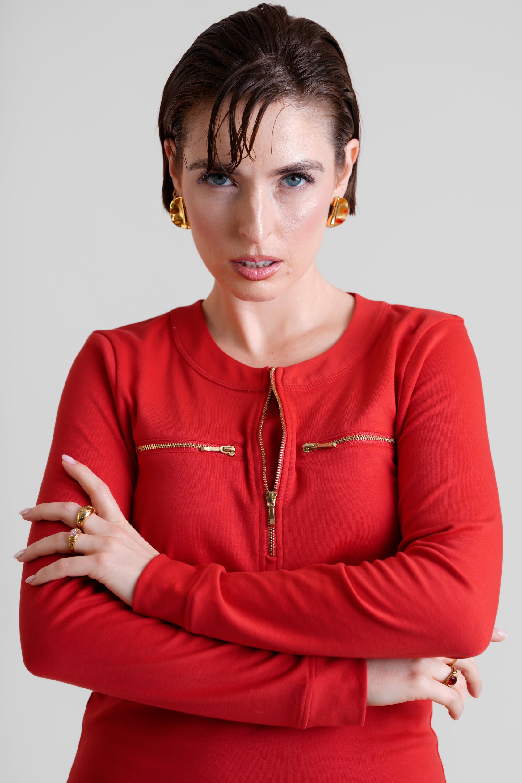 Women's Half Zip Mini Jersey Dress