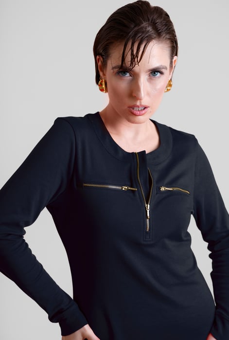 Women's Navy Zip Front Mini Jersey Dress