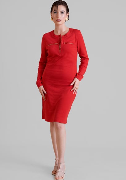 Women's Half Zip Mini Jersey Dress
