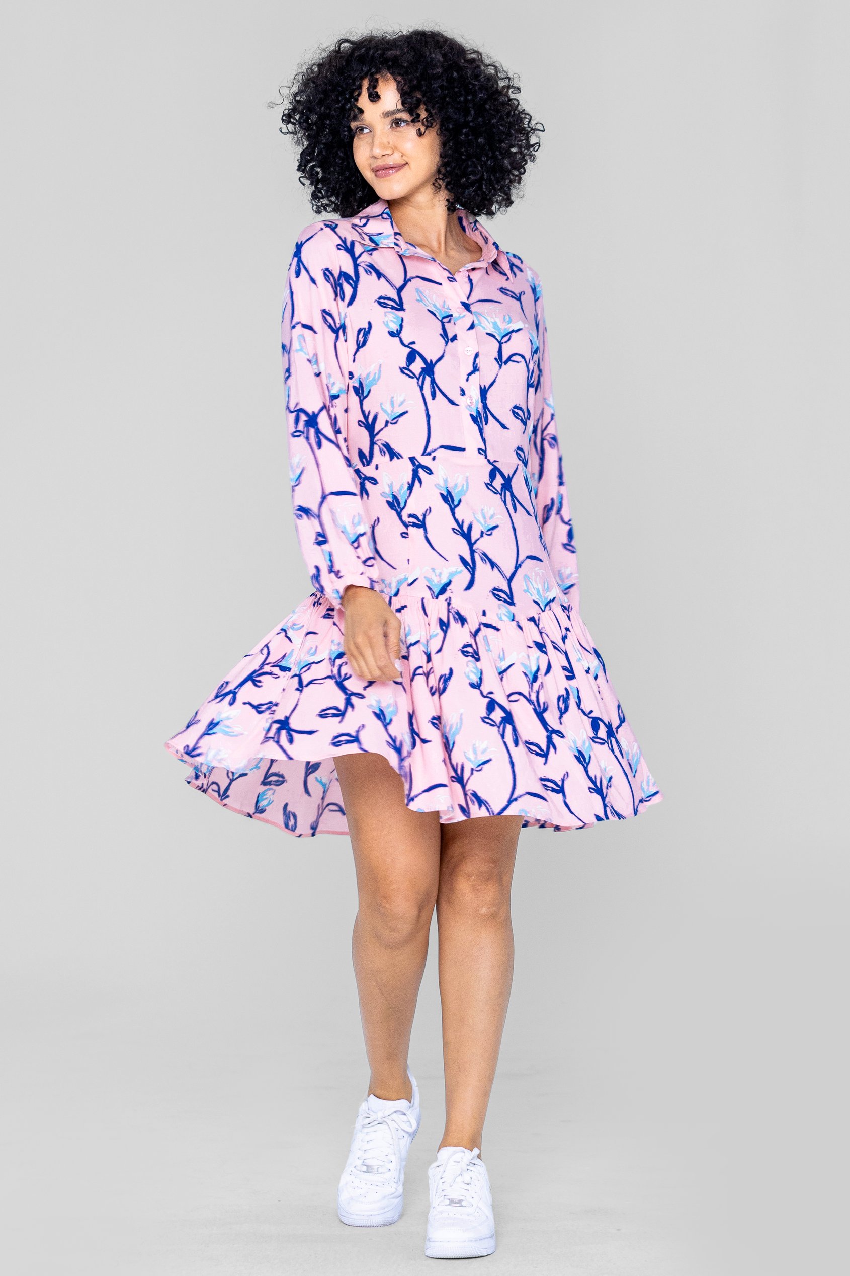 Enorsia Women's Pink Floral Shirt Dress - Uk 10