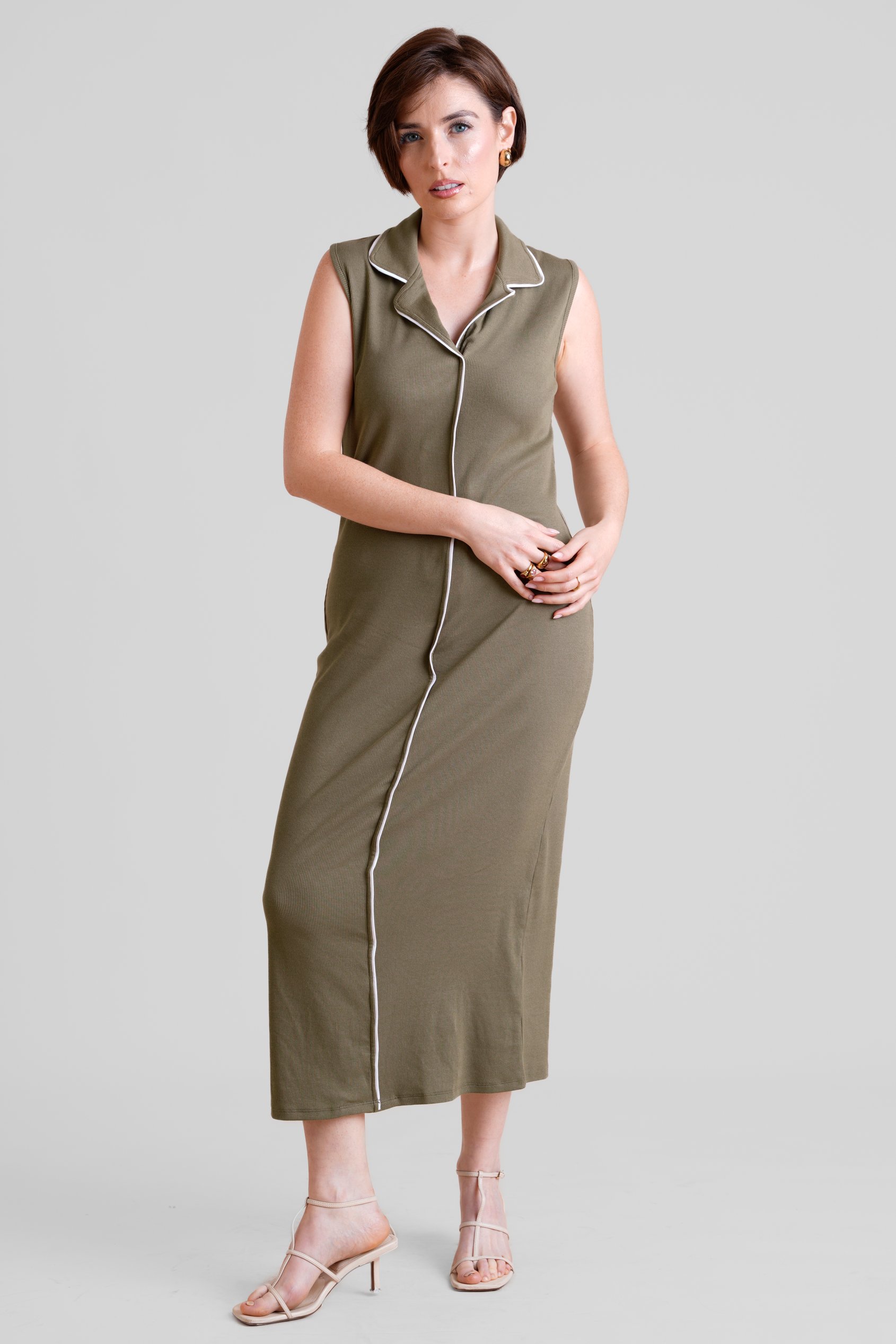 Brooke Sleeveless Contrast Rib Jersey Dress