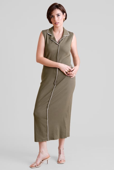 Olive Brooke Sleeveless contrast  rib Jersey Dress