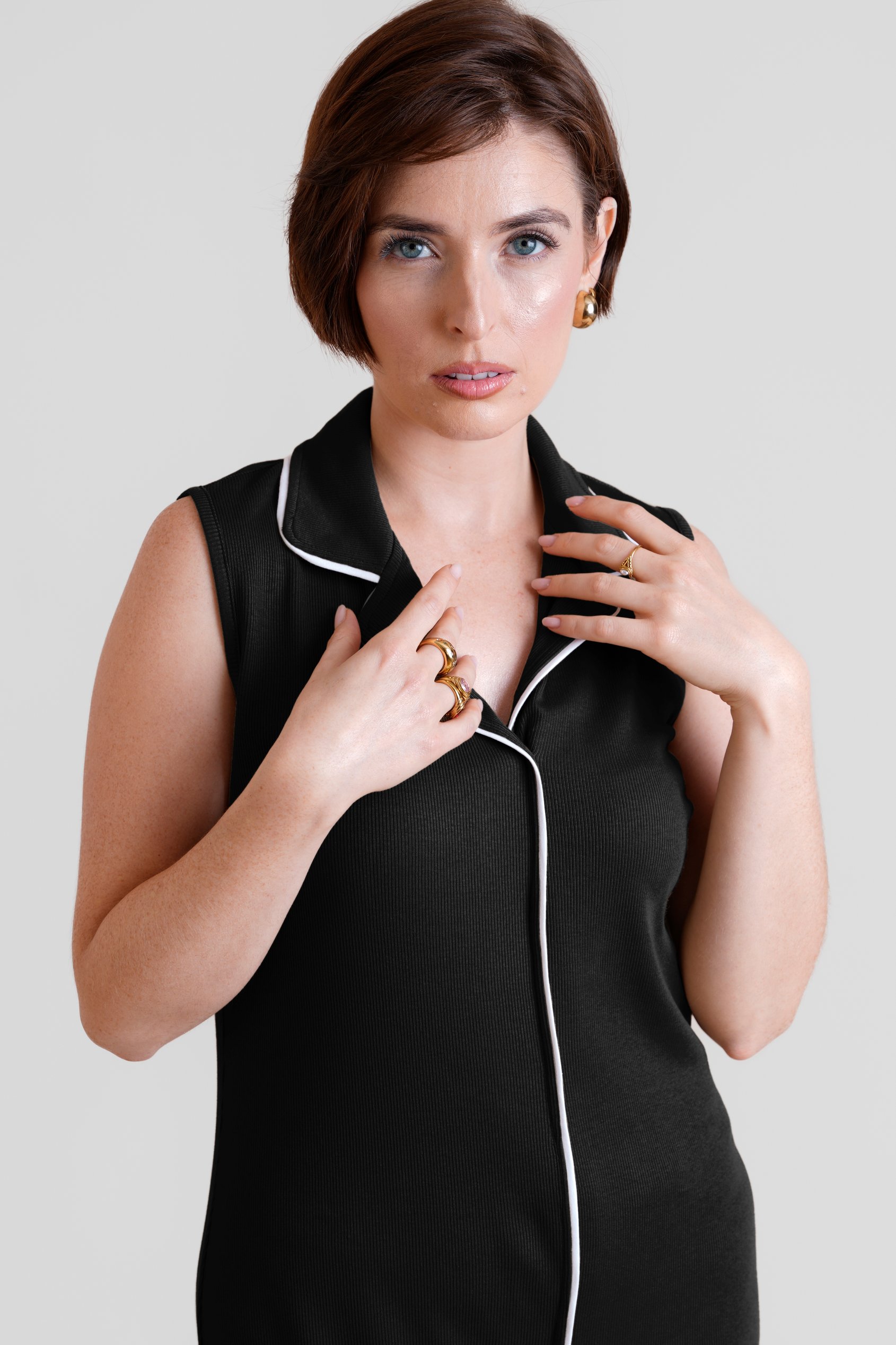 Brooke Sleeveless Contrast Rib Jersey Dress
