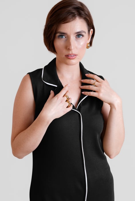 Black Brooke Sleeveless contrast  rib Jersey Dress