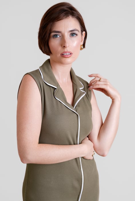 Olive Brooke Sleeveless contrast  rib Jersey Dress