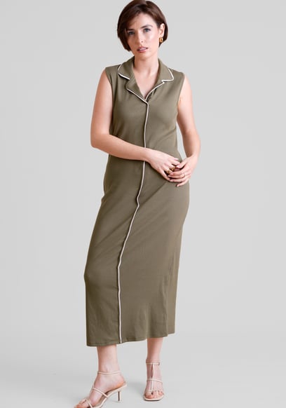 Brooke Sleeveless Contrast Rib Jersey Dress