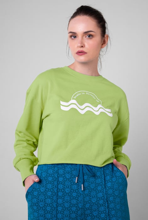 Blue Raw Edge Chest Print Sweatshirt