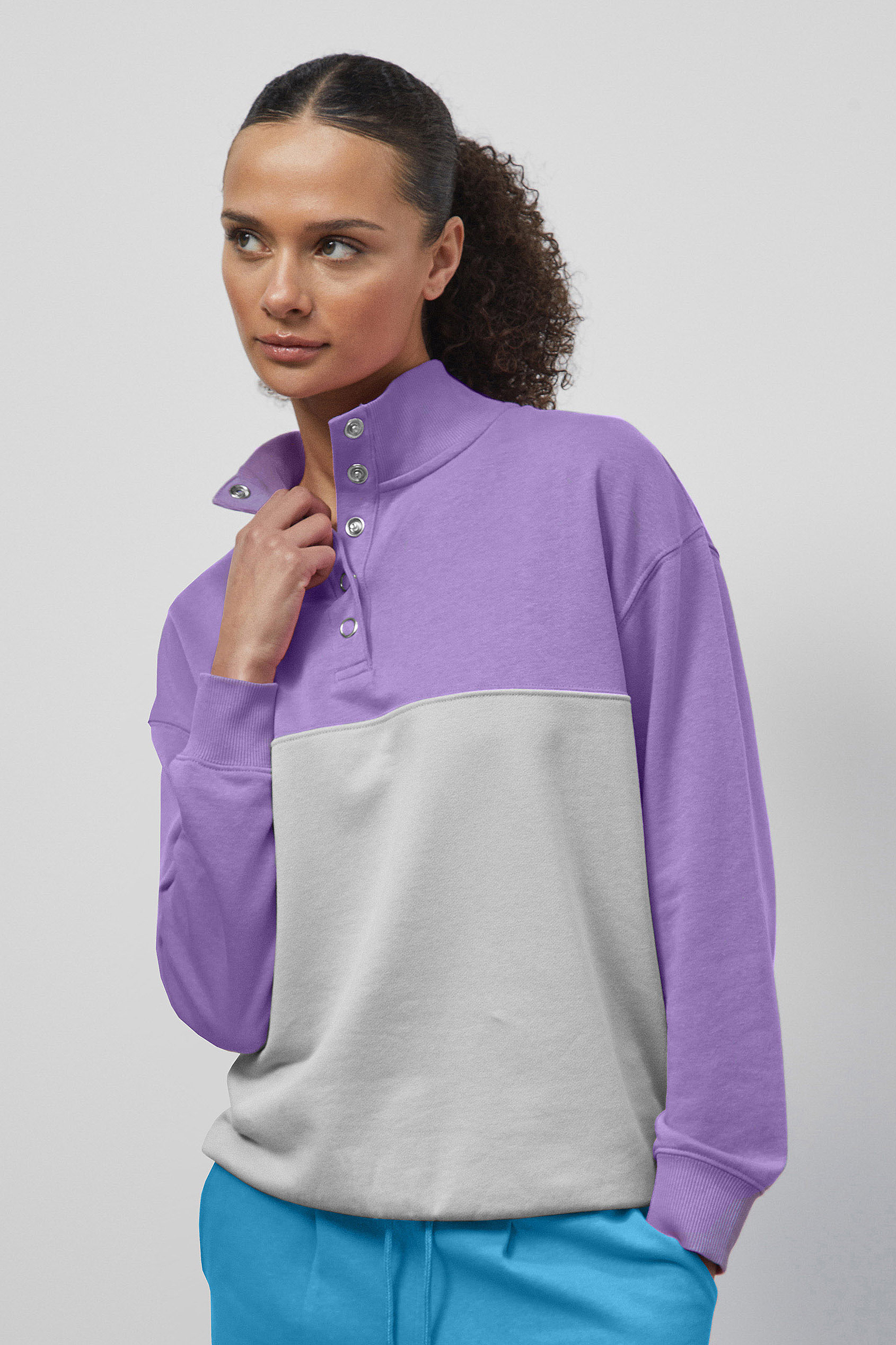 Colour Block LS High Neck Sweatshirt