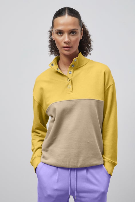 Yellow Colour Block LS High Neck Sweatshirt