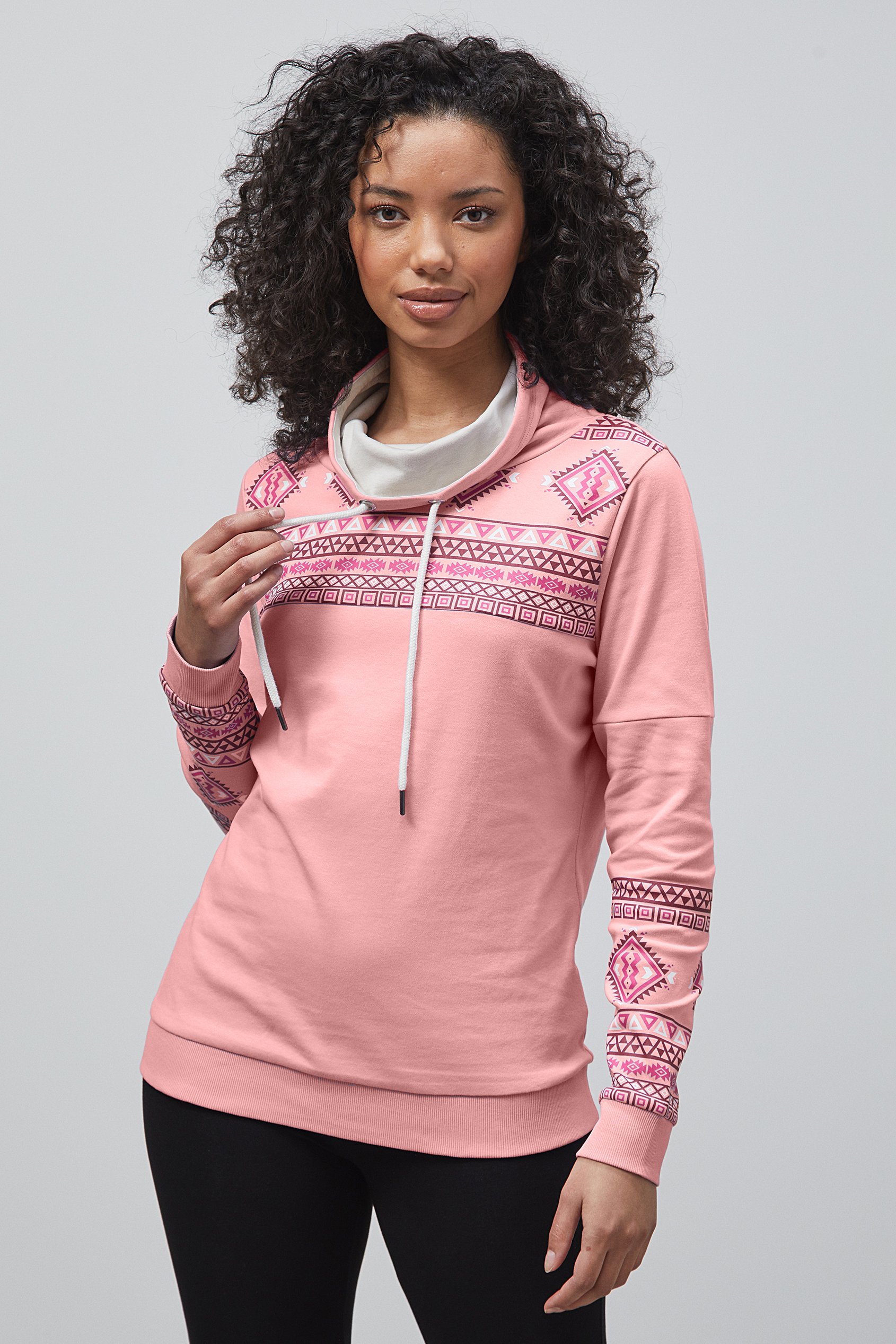 Enorsia Women's Pink Geo Printed High Collar Sweatshirt - Uk 18