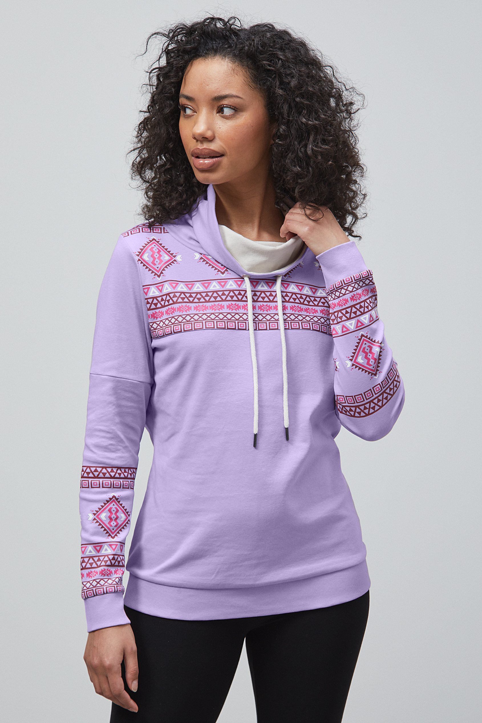 Enorsia Women's Purple Geo Printed High Collar Sweatshirt - Uk 18