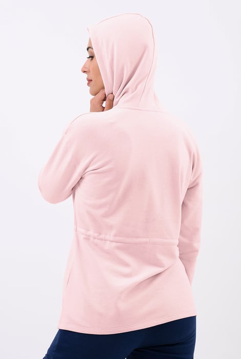 Womens Pink Hooded Tie Waist Sweatshirt