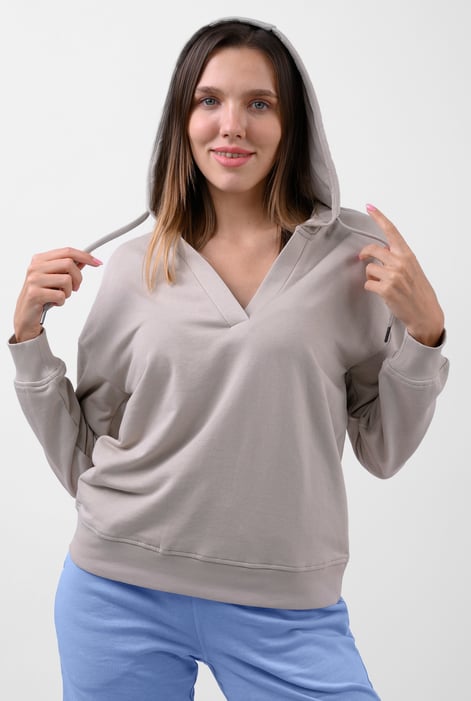 Womens Silver V-Neck Drop Shoulder Hoodie