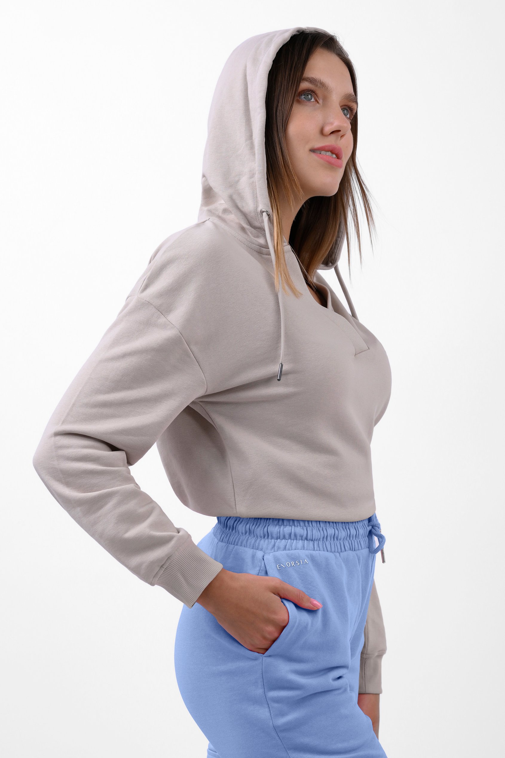 Womens V-Neck Drop Shoulder Hoodie
