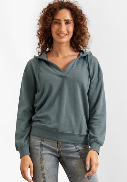 Womens V-Neck Drop Shoulder Hoodie