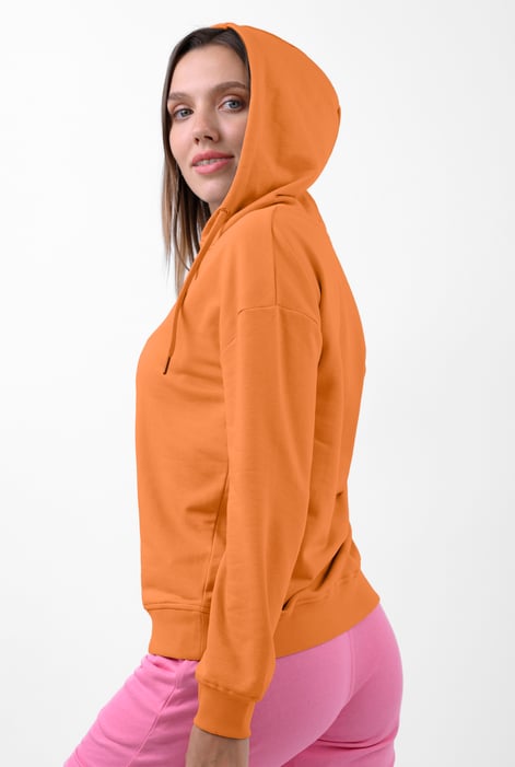 Womens Orange V-Neck Drop Shoulder Hoodie