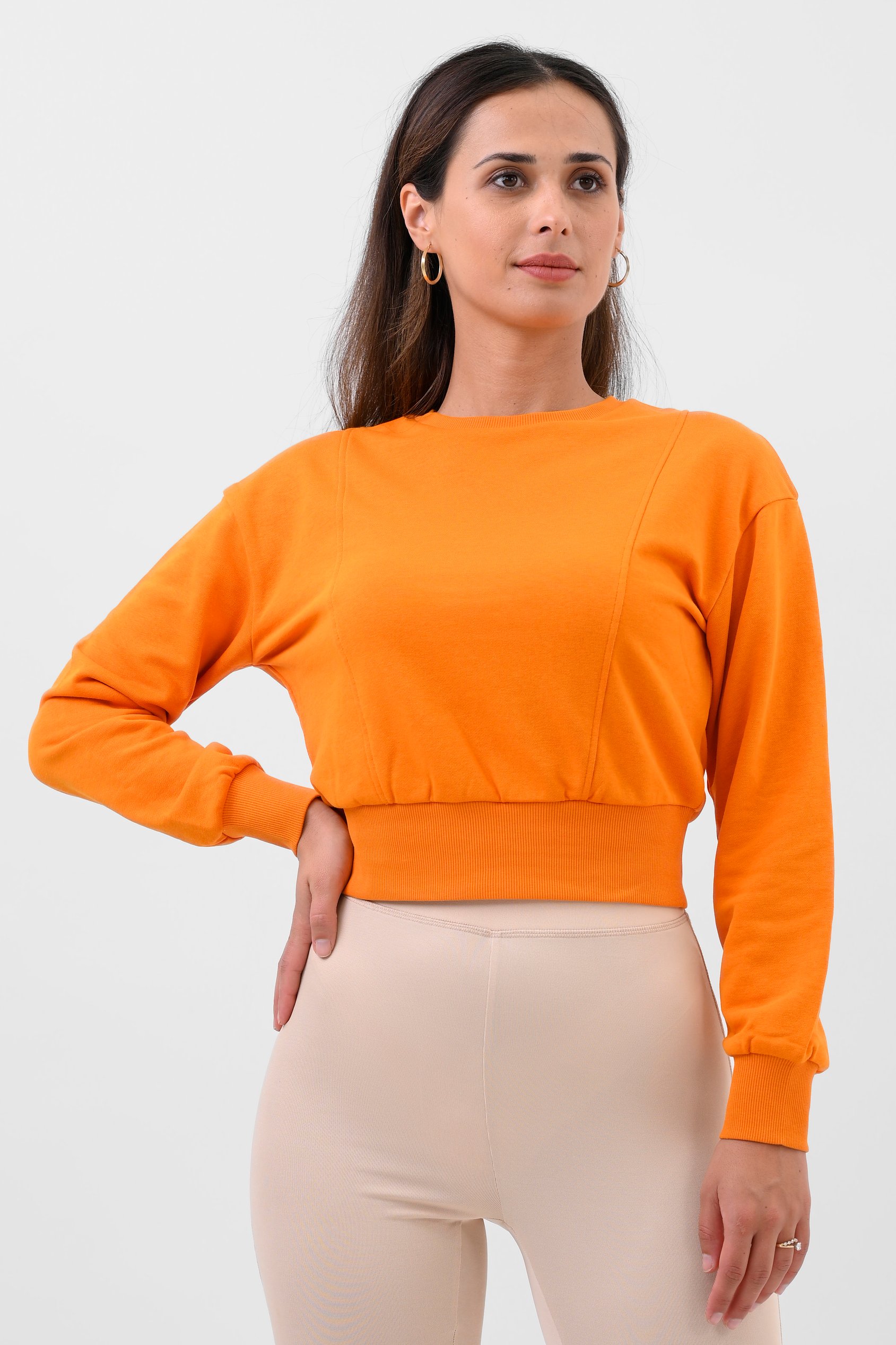 Enorsia Women's Orange Crop Top Sweatshirt - Uk 10
