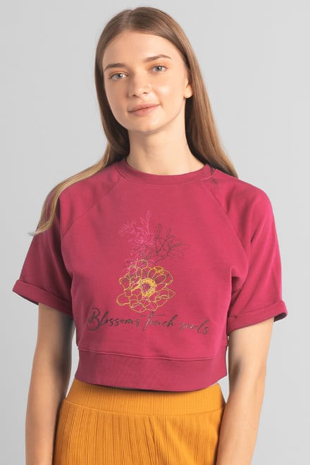 Womens Blossom Print Cropped Sweatshirt