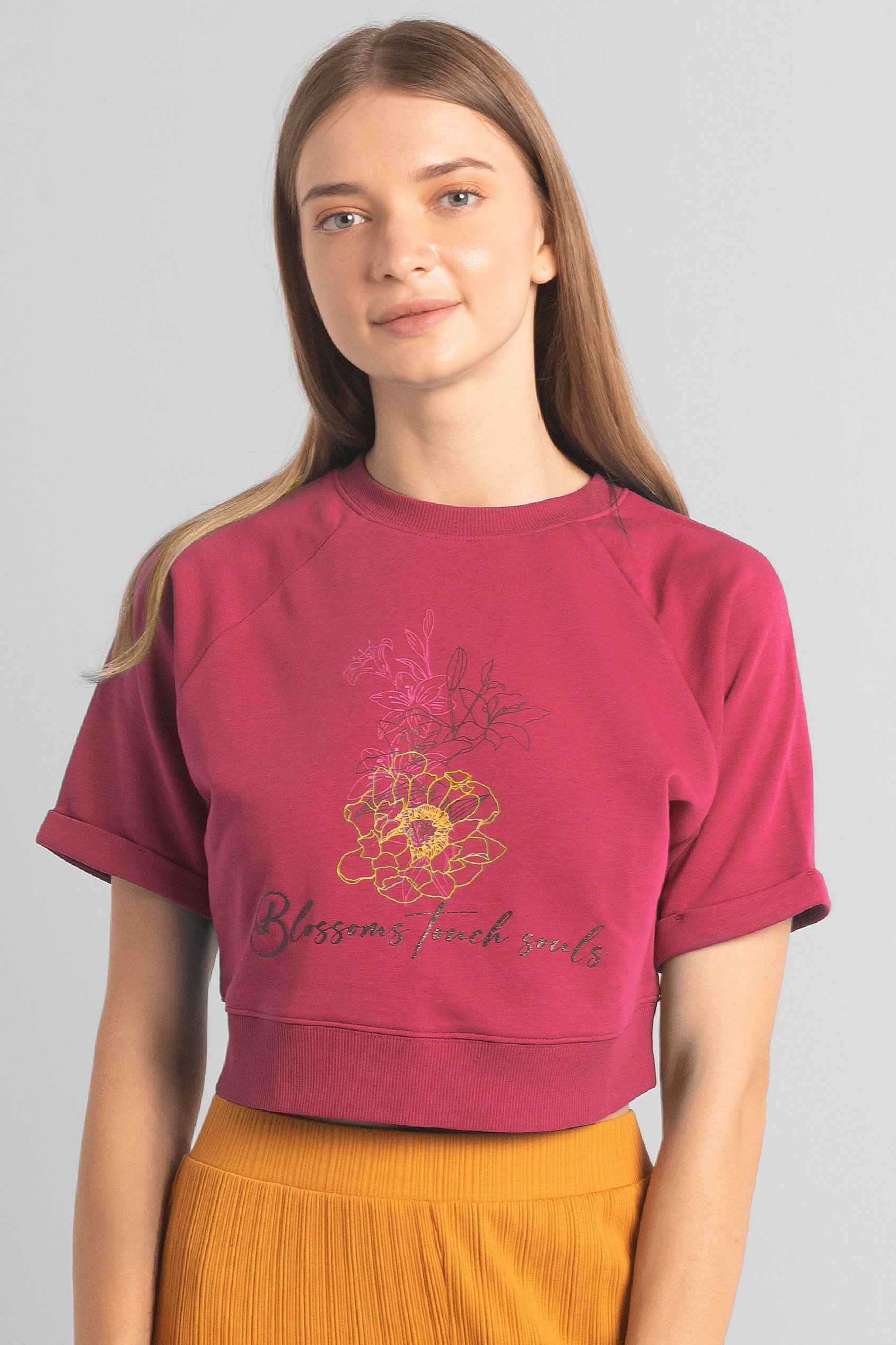 Enorsia Women's Red Blossom Print Cropped Sweatshirt - Uk 12