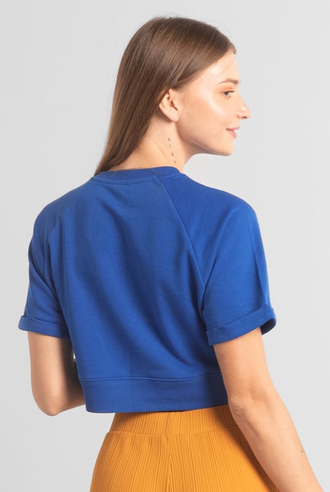 Womens Blue Blossom Print Cropped Sweatshirt