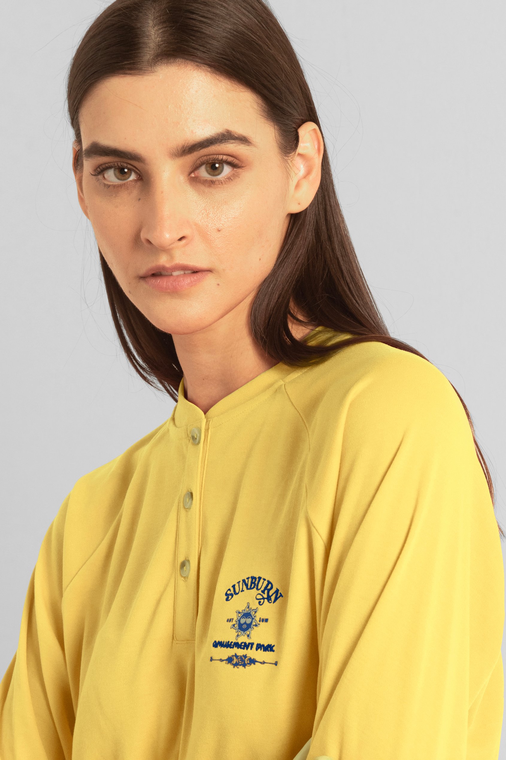 Henley Button Up Long Sleeve Sweatshirt