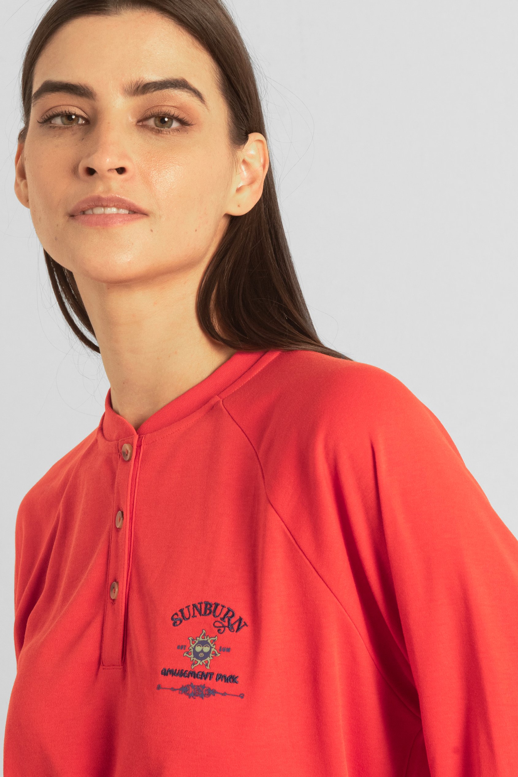 Henley Button Up Long Sleeve Sweatshirt