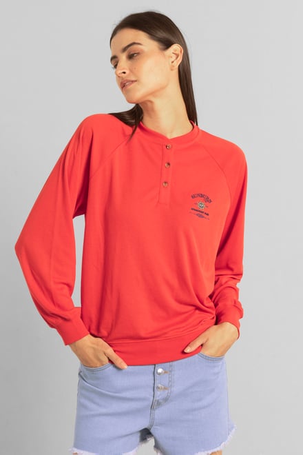 Henley Button Up Long Sleeve Sweatshirt