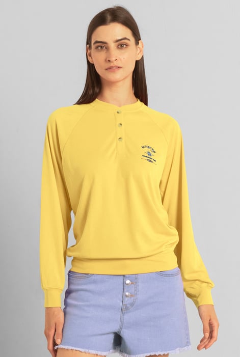 Yellow Henley Button Up Long Sleeve Sweatshirt