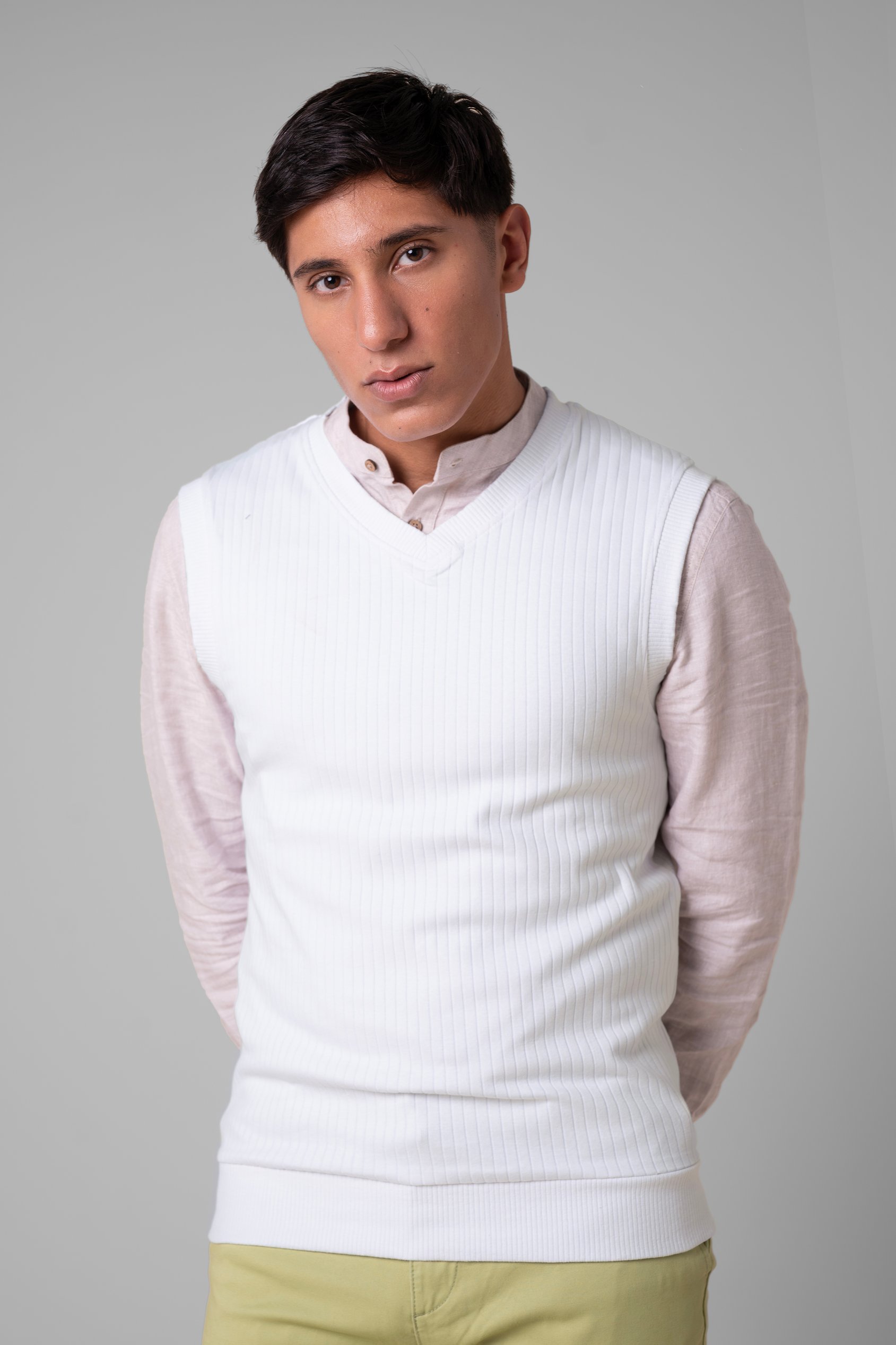 Enorsia Men's White Rib Vest - Uk S