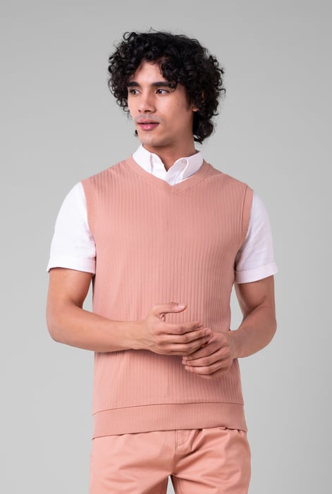 Mens Pink Rib Vest