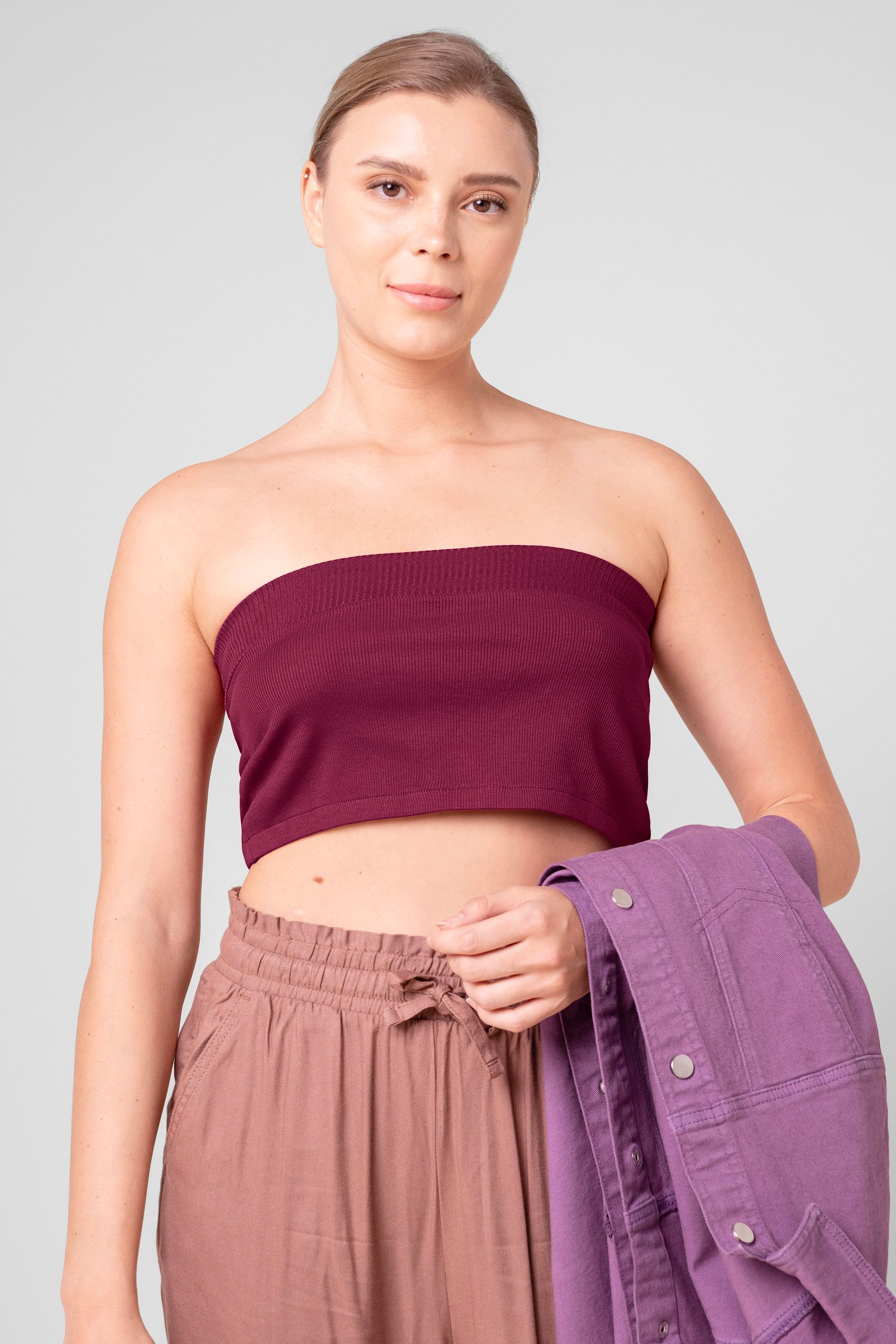 Enorsia Women's Red Ribbed Tube Crop Top - Uk 18
