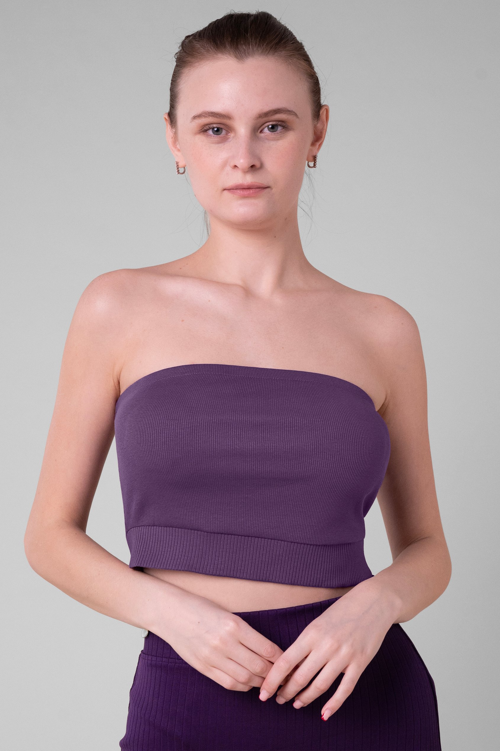 Enorsia Women's Purple Ribbed Tube Crop Top - Uk 18