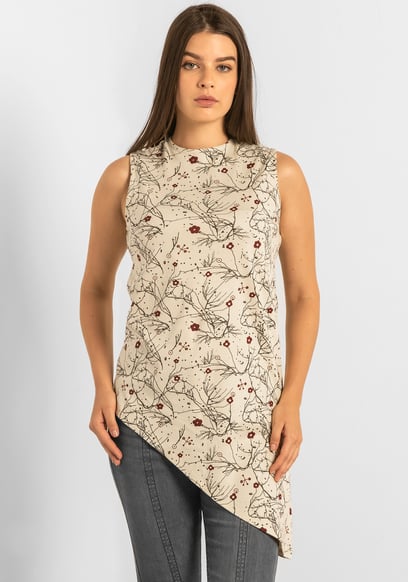 Asymmetric Hem Sleeveless Printed Top