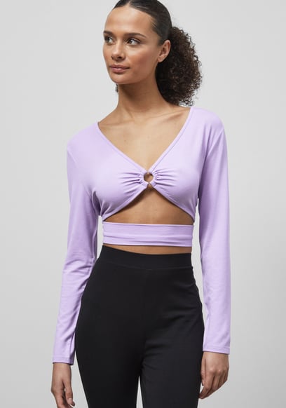 O-Ring Cut Out V-Neck Long Sleeves Top