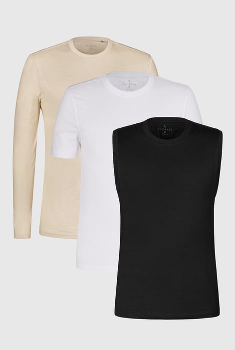 Beige/White/Black Soft Cotton T-Shirt And Vest 3 Pack