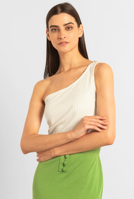 Cream One Shoulder Crop Vest Top