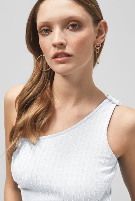 White One Shoulder Crop Vest Top