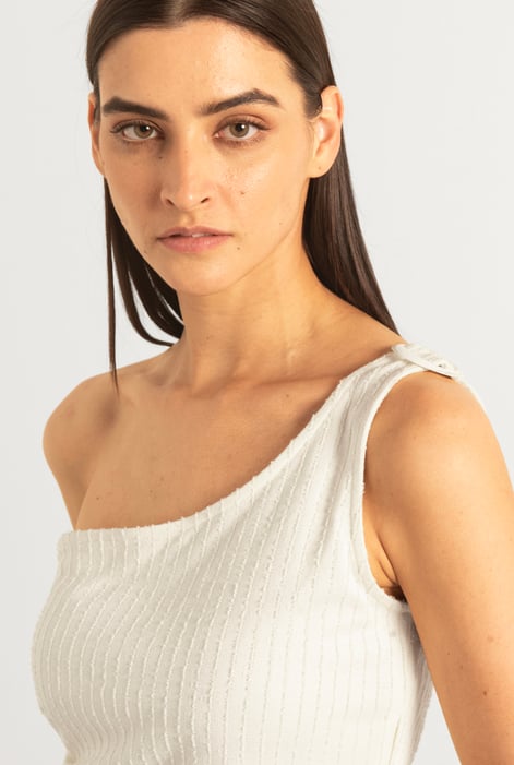 Cream One Shoulder Crop Vest Top