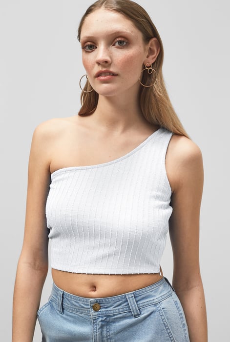 Cream One Shoulder Crop Vest Top