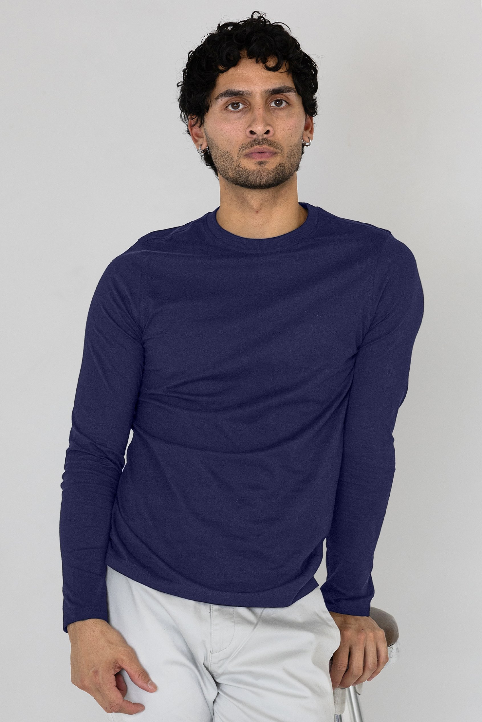 Enorsia Men's Navy/Olive Regular Fit Long Sleeve T-Shirt 2 Pack - Uk M