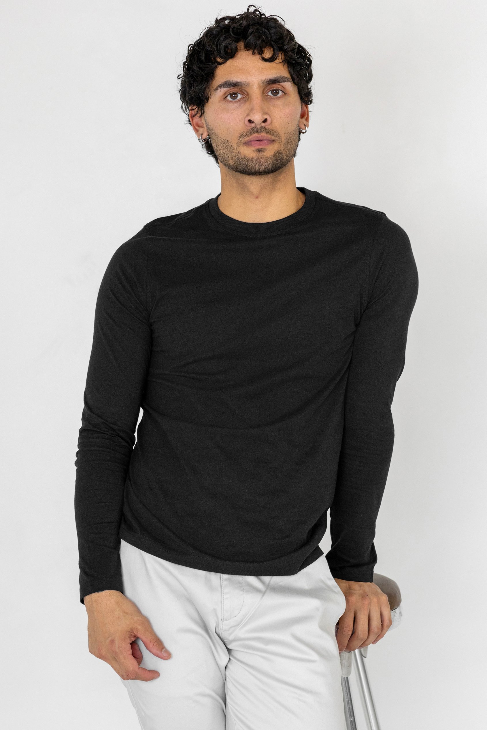 Enorsia Men's Black Premium Combed Cotton Long Sleeve T-Shirt - Uk L
