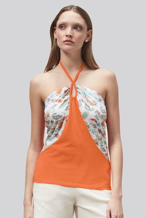 Blue Halter Neck Floral Printed Cami