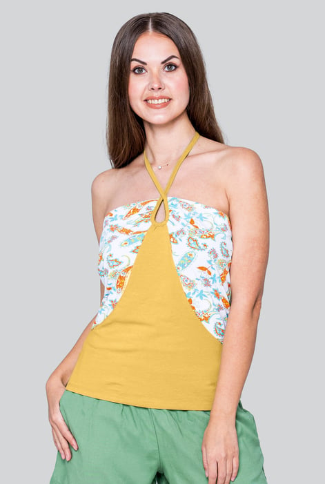 Blue Halter Neck Floral Printed Cami
