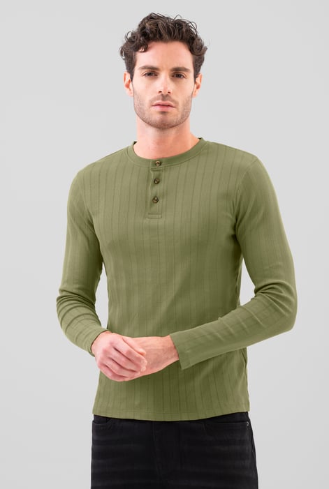 Blue Button Detail Half Placket Long Sleeve T-shirt