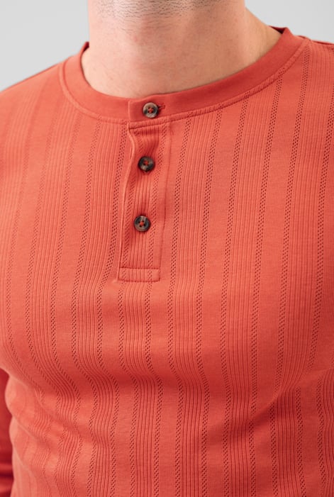 Orange Button Detail Half Placket Long Sleeve T-shirt
