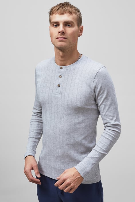 Blue Button Detail Half Placket Long Sleeve T-shirt