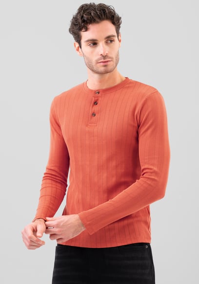 Button Detail Half Placket Long Sleeve T-shirt